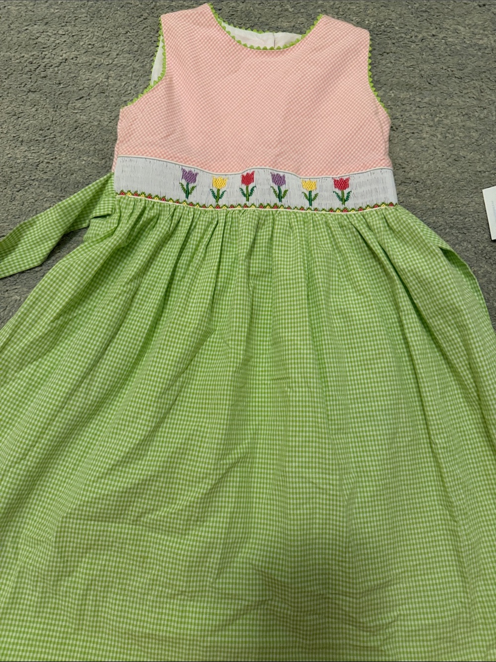 Anavini Pink Bodice Green Gingham Girls' Tulip Dress